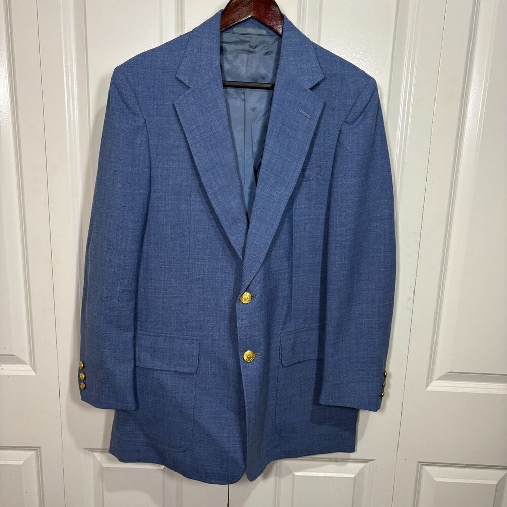 Stanley Blacker for Hughes & Hatcher Men's 42R Navy Blazer Gold Buttons Classic